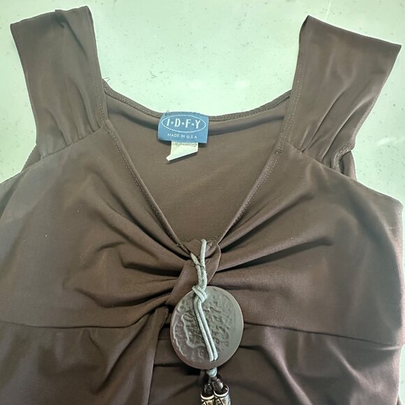 Brown Sleeveless Ruched Detail Top With Beaded Tie Accent By I.D.F.Y Medium - Picture 6 of 7